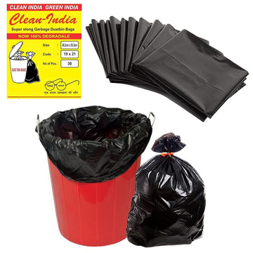 parshwa Traders Kitchen Household Accessories Medium Garbage Bags for Home - 20 Pcs | Recyclable Dustbin Bags | Size 19x21 Inch - Black