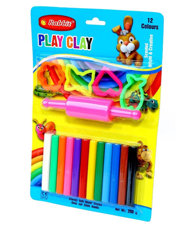 Rabbit play clay 12 colours for kids with 4 free mold and roller
