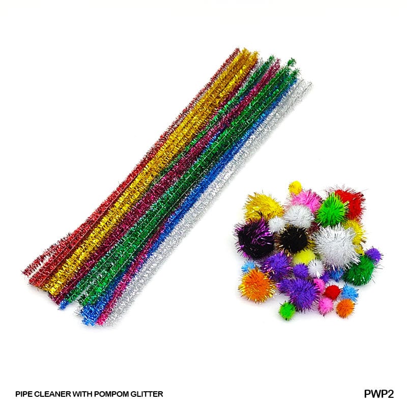 MG Traders Pack Pompom & Pipe cleaner Pipe Cleaner With Pompom Glitter (Pwp2)  (Contain 1 Unit)