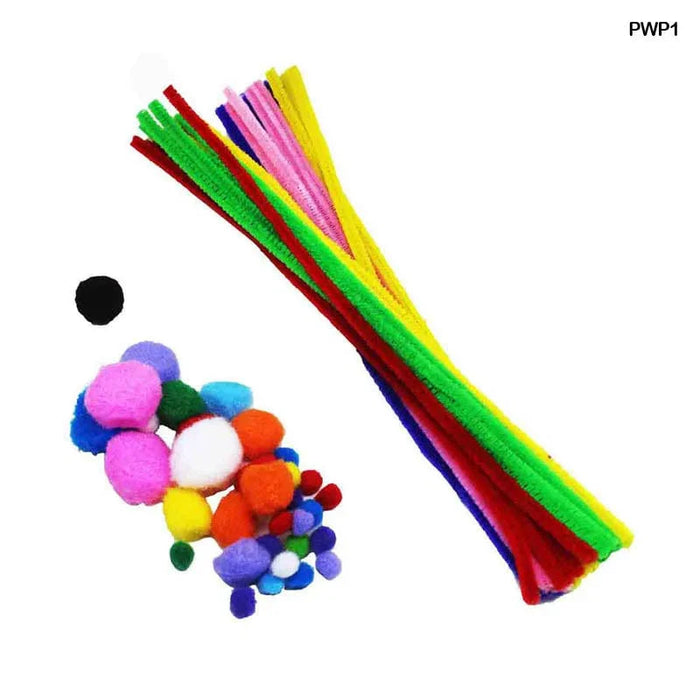 Colorful Pipe Cleaners with Pom Poms (95-100 Pieces)