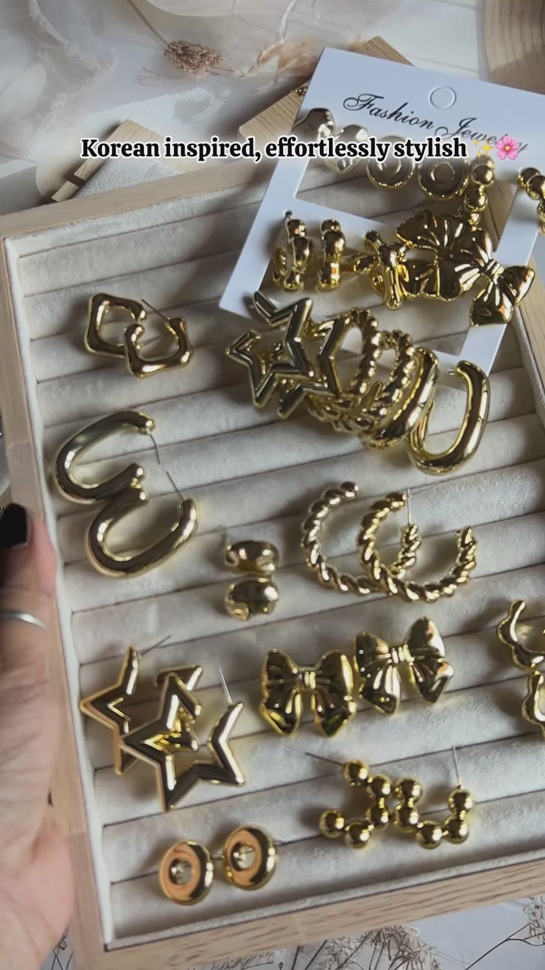 Korean Inspired Golden Tone Statement Earring Set | Anti-Tarnish | Minimal Luxe Collection | Pack of 9