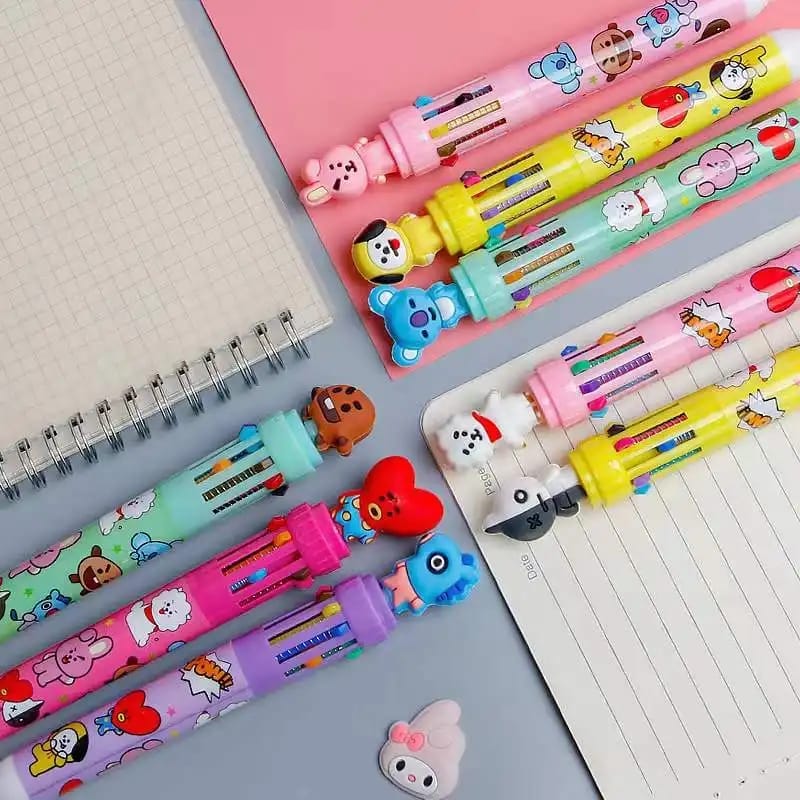 Puneet Gifts FANCY PENS BTS BT21 Multi-Color Ball Pen 10 in 1- Perfect for BTS Fans!