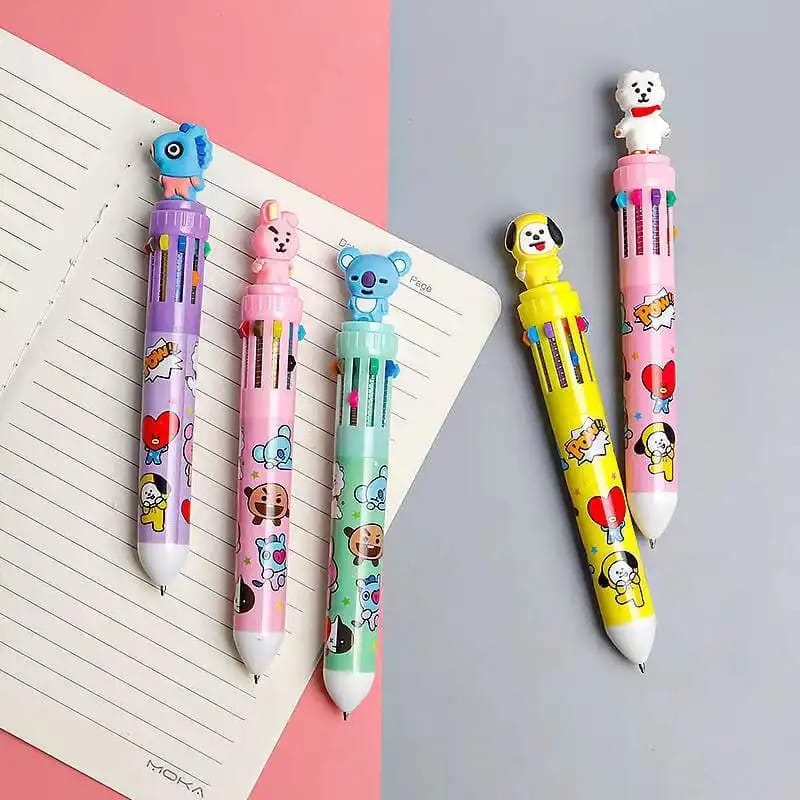 Puneet Gifts FANCY PENS BTS BT21 Multi-Color Ball Pen 10 in 1- Perfect for BTS Fans!