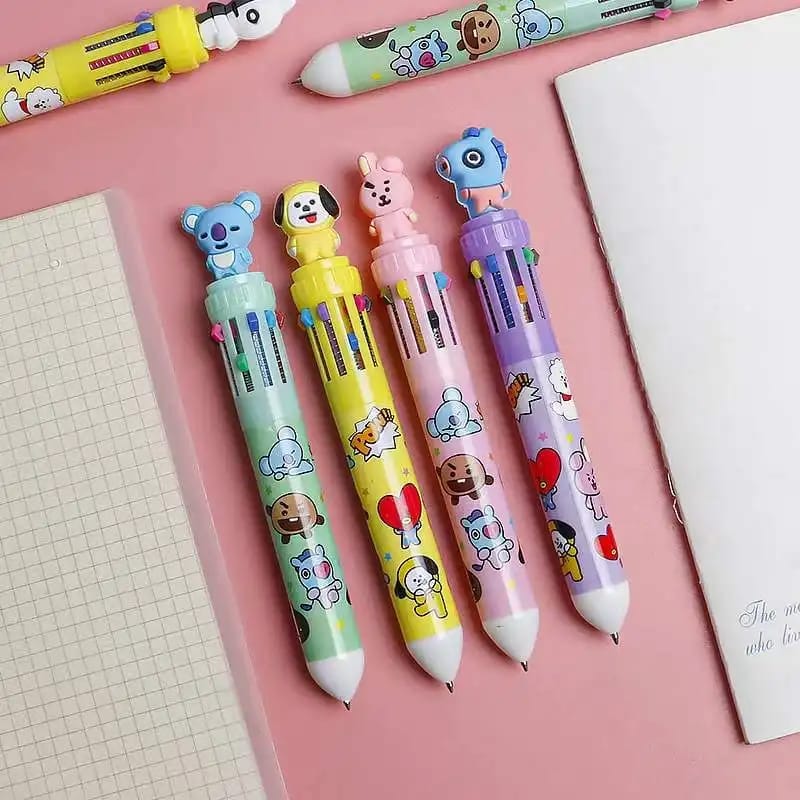 Puneet Gifts FANCY PENS BTS BT21 Multi-Color Ball Pen 10 in 1- Perfect for BTS Fans!