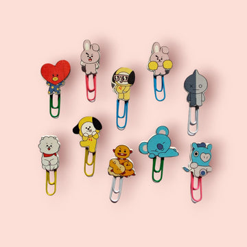 Puneet Gifts MDF & wooden Crafts BTS Bt21 Wooden Clips - Pack of 10 clips - Organize, Decorate, and Craft with Natural Elegance