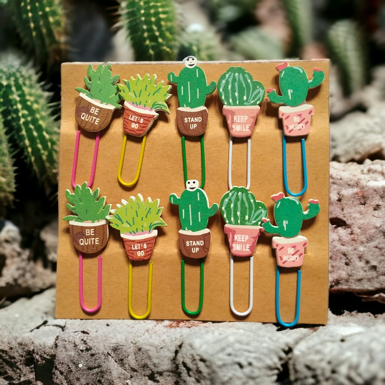 Puneet Gifts MDF & wooden Crafts Cute Cactus Wooden Clips - Pack of 10 clips - Organize, Decorate, and Craft with Natural Elegance