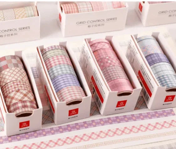 Puneet Gifts Tapes & Adhesives Grid Washi Tape Set, 6 Rolls 16.4ft Long Grid Checkered Decorative Washi Masking Tapes for Bullet Journal, Scrapbooking, DIY, Craft, Planners, Scrapbooking, Gift Wrapping