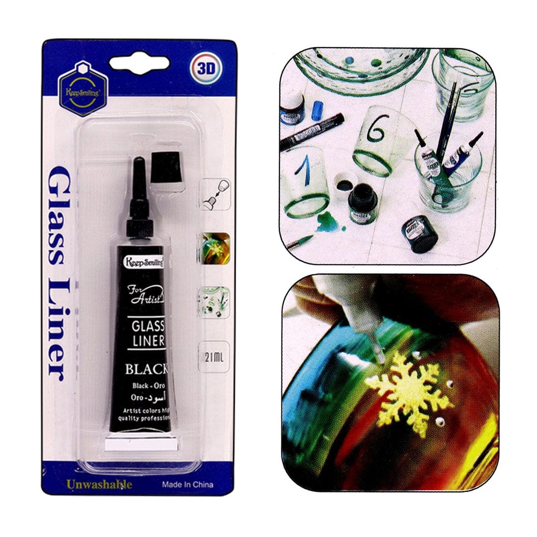 Ravrai Craft - Mumbai Branch Art & Craft Paint 3D Glass Liner Colour 21Ml Black