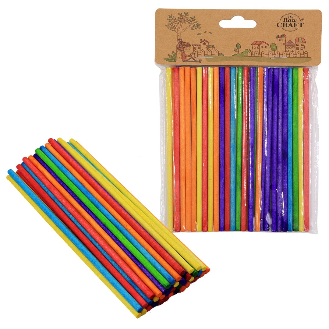 Ravrai Craft - Mumbai Branch Arts & Crafts Wooden Round Colourfull Sticks 15Cmx4Mm Set Of 40Pcs