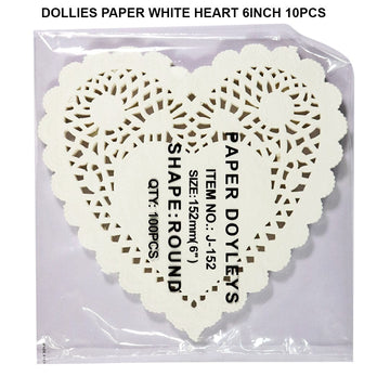 Doilies Paper White Heart 6Inch 100Pcs