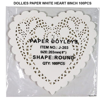 Doilies Paper White Heart 8Inch 100Pcs