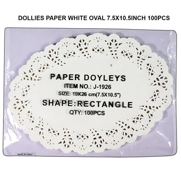 Doilies Paper White Oval 7.5 X 10.5 Inch 100Pcs