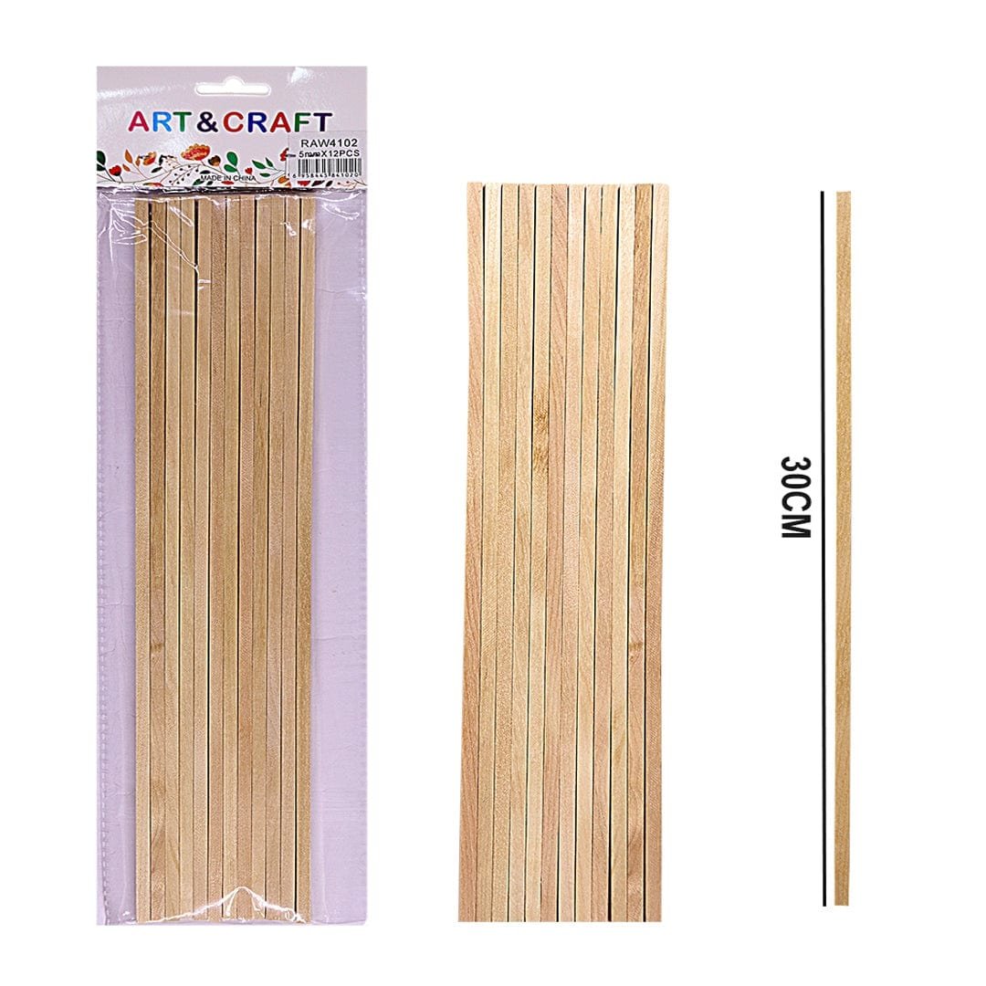 Ravrai Craft - Mumbai Branch craft wooden stick WOODEN STICK 30CM X 5MM 12PCS SQUARE PLAIN RAW4102