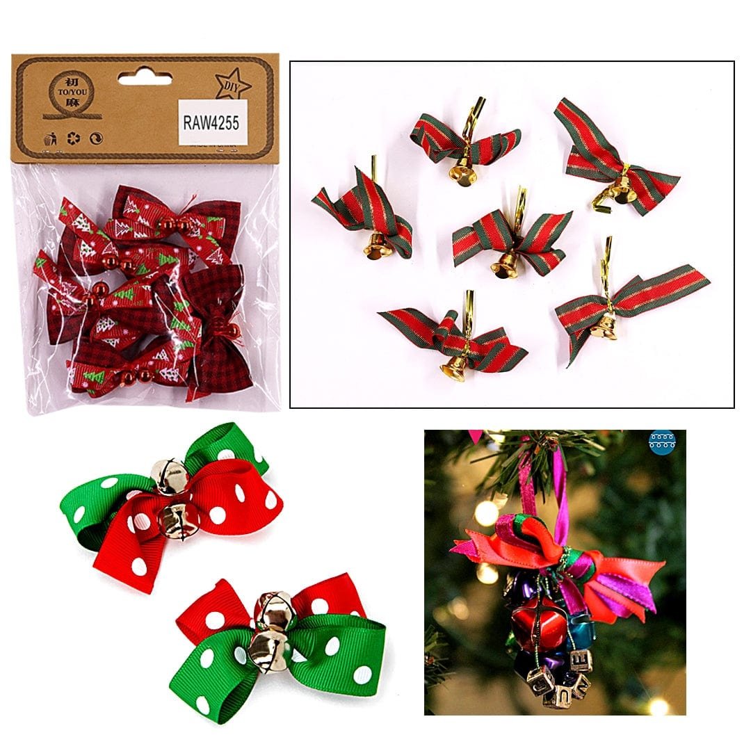 Ravrai Craft - Mumbai Branch Decoration Supplies Cloth Bell Bows 6Pcs