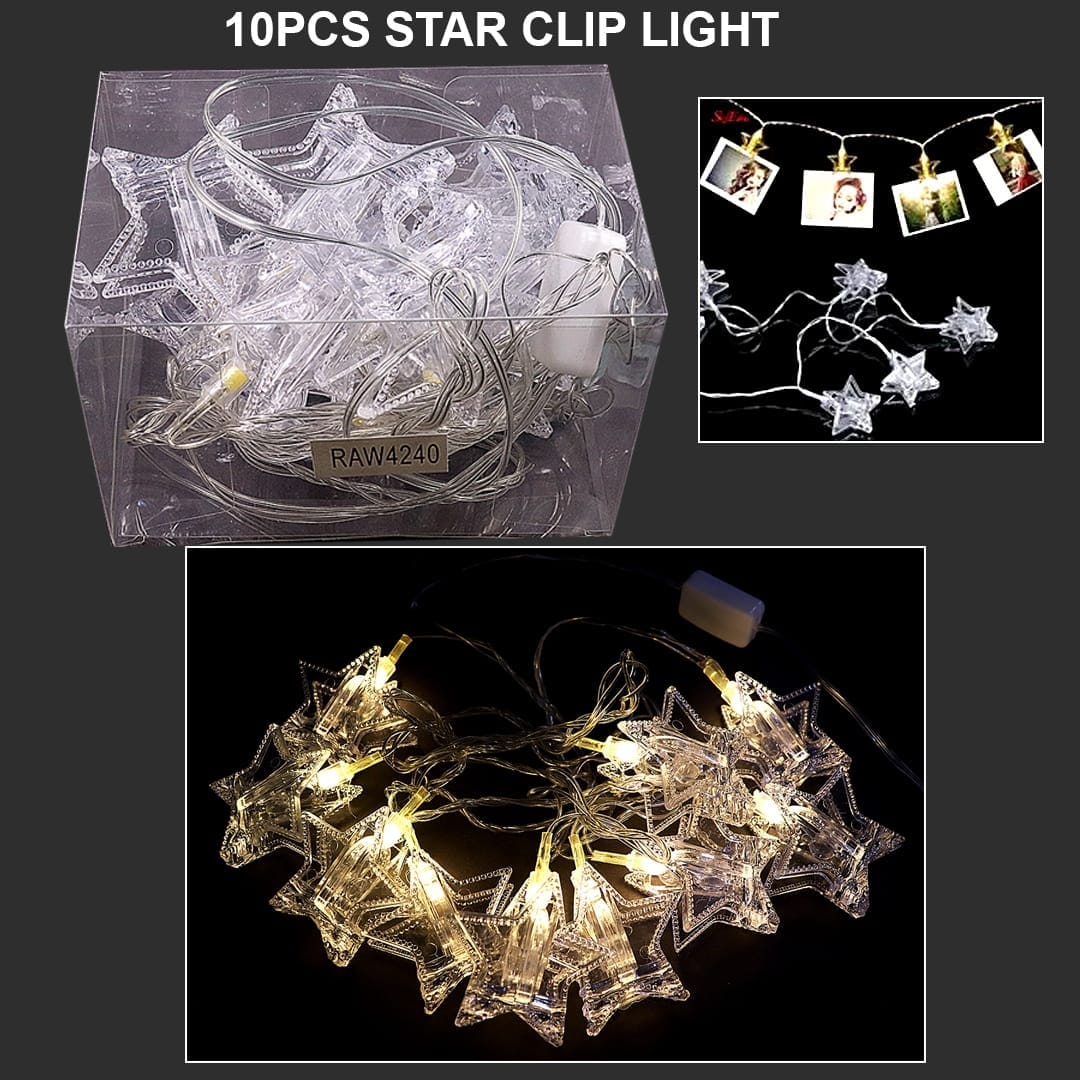 Ravrai Craft - Mumbai Branch Decoration Supplies Hanging Star Clip Lights 10Pcs