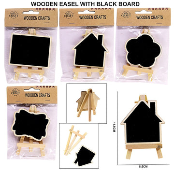 Wooden easel with black board