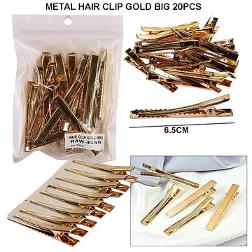 Metal Hair Clip Gold Big 20Pcs Raw4146