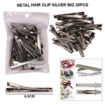 Metal Hair Clip Silver Big 20Pcs Raw4144