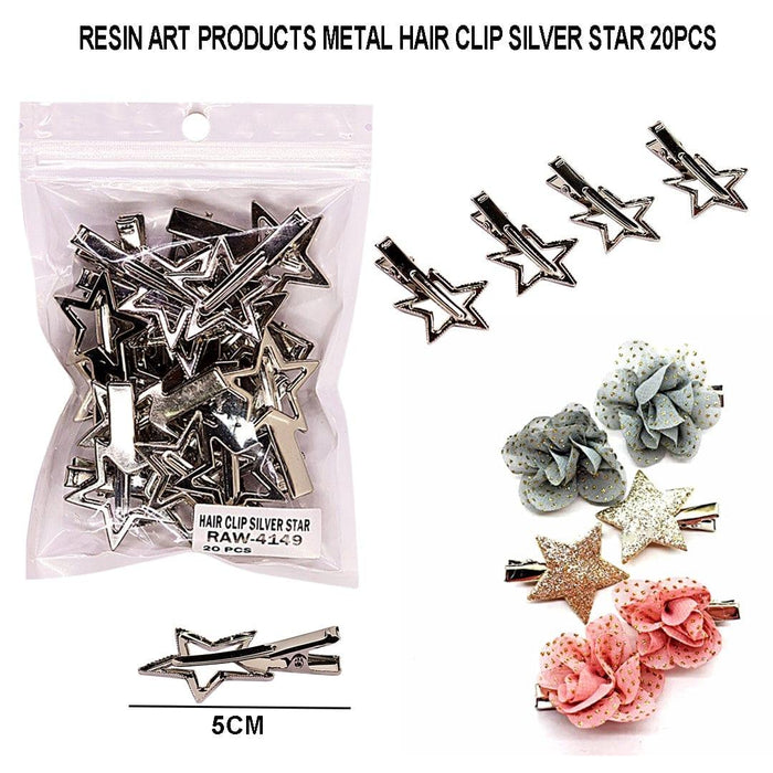 Metal Hair Clip Silver Star 20Pcs Raw4149