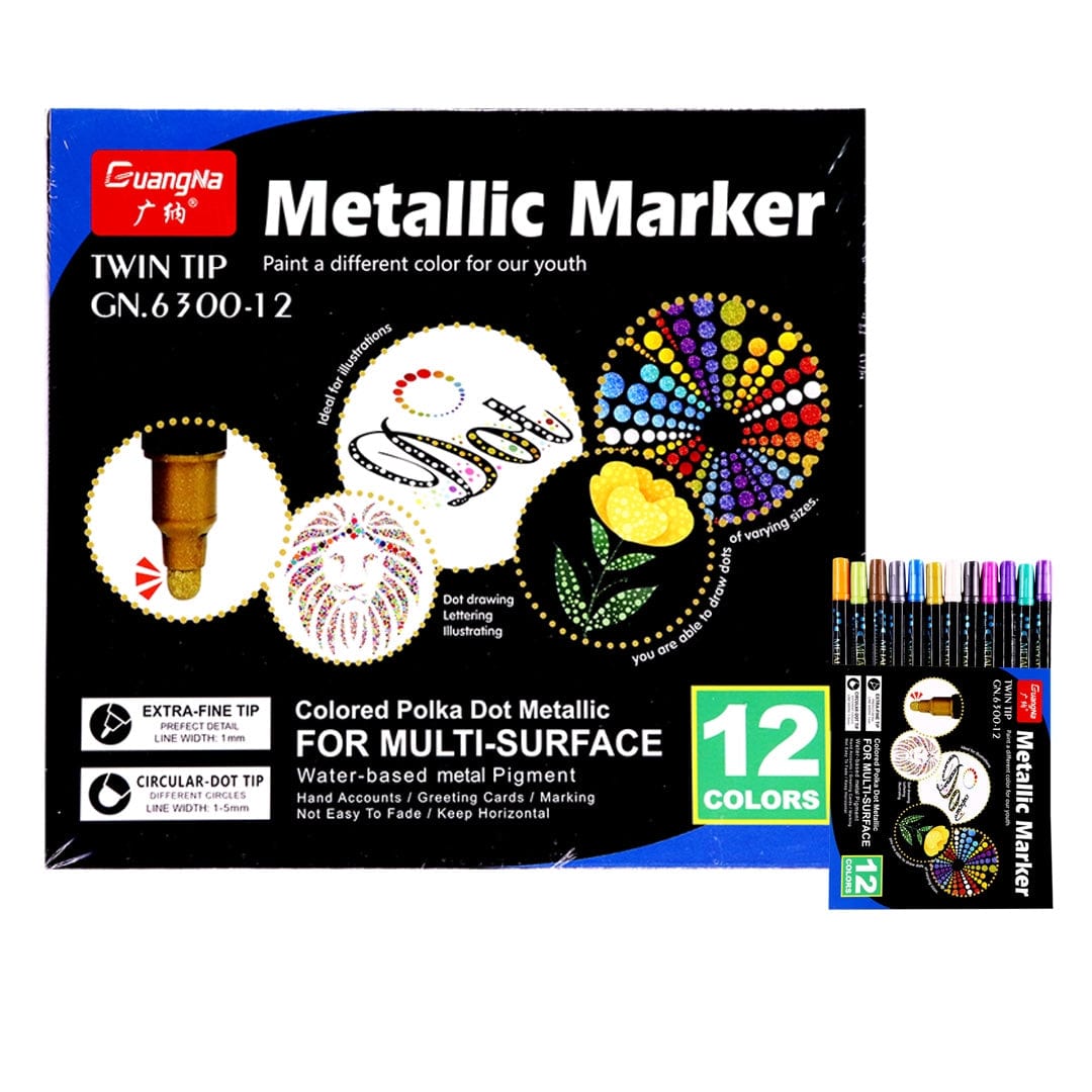 Ravrai Craft - Mumbai Branch Highlighters & Markers Metallic Marker Twin Tip | 12Pcs