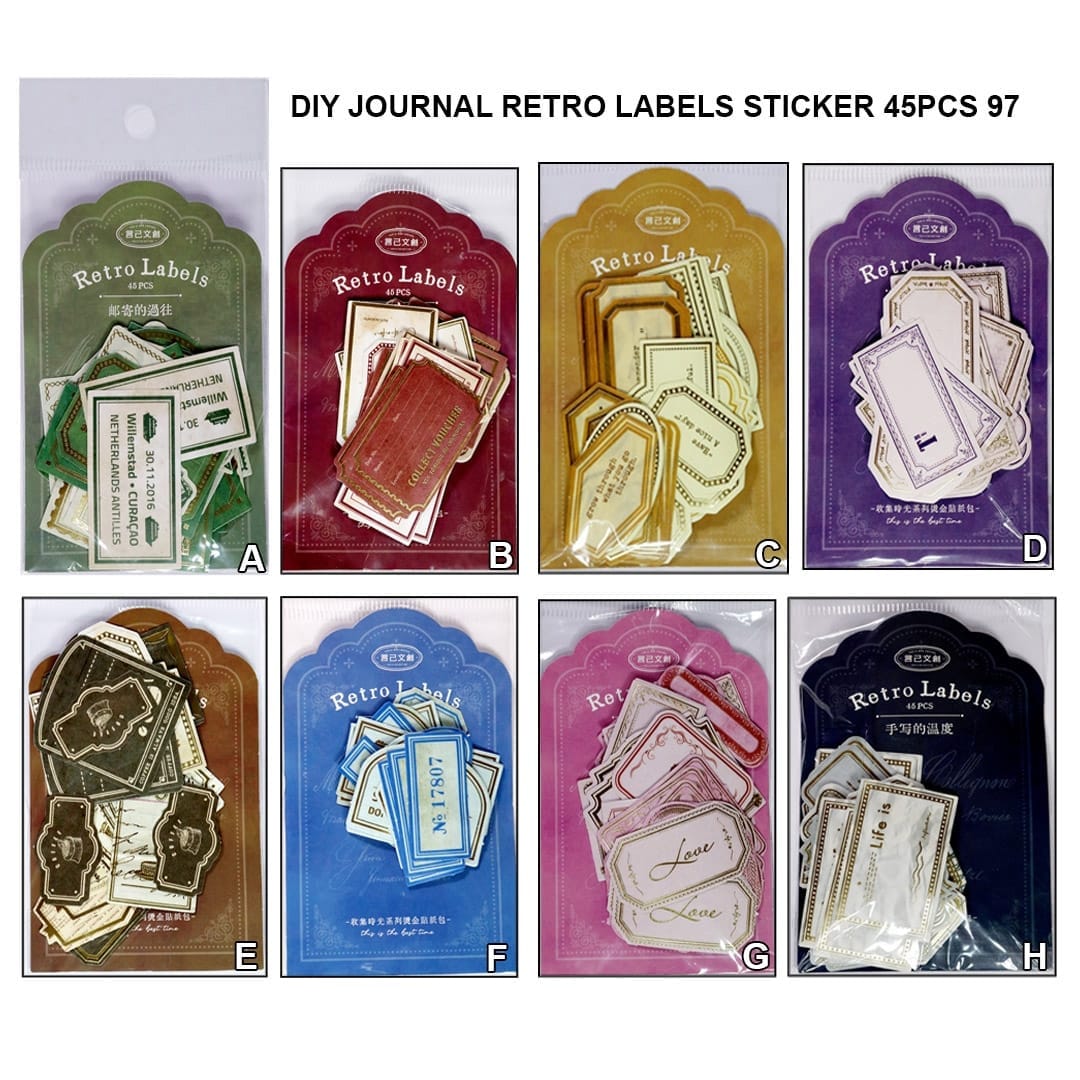 Ravrai Craft - Mumbai Branch Journaling Supplies Diy Journal Retro Labels Sticker 45Pcs