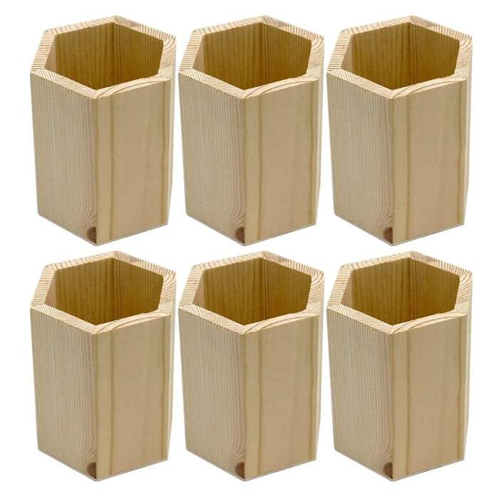 Vintage Pine Wood Pen Stand - Hexagon Raw 1962