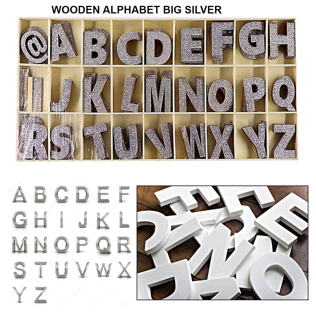 Ravrai Craft - Mumbai Branch MDF & wooden Crafts WOODEN ALPHABET BIG SILVER RAW4043 156PCWAZSR