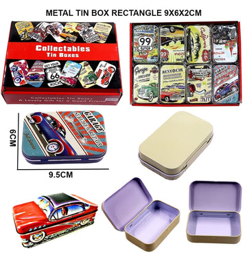 Metal Tin Box, Rectangle Shaped, Assorted Colors, 9x6x2cm (Pack of 1)