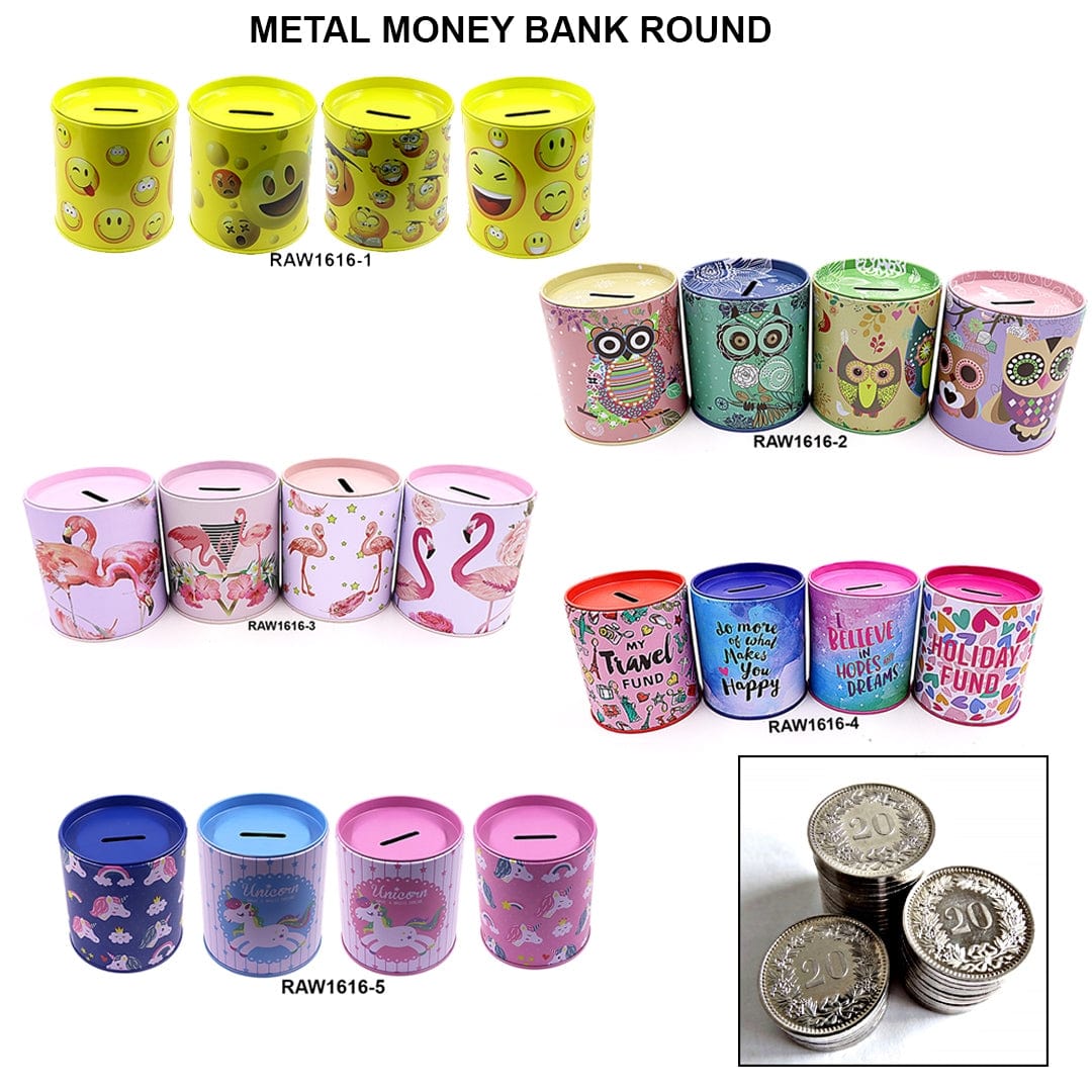 Ravrai Craft - Mumbai Branch Metal Tin Box Metal Money Bank | Round Shape