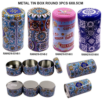 Ravrai Craft - Mumbai Branch Metal Tin Box METAL TIN BOX ROUND 3PCS 6X8.5CM RAW4216
