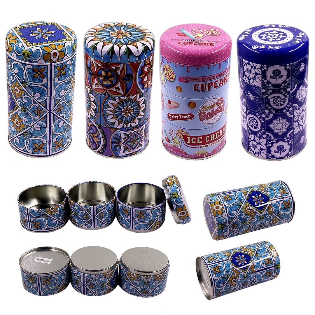 Ravrai Craft - Mumbai Branch Metal Tin Box METAL TIN BOX ROUND 3PCS 6X8.5CM RAW4216