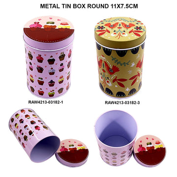 Metal Tin Box Round 11X7.5Cm