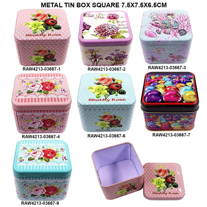 Metal Tin Box Square | Pack of 1 Tin Box of assorted color 7.5X7.5X6.5Cm