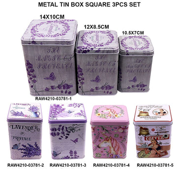 Metal Tin Square Box 3Pcs Set