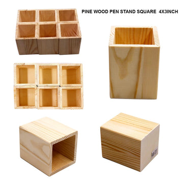 Pine Wood Pen Stand Square