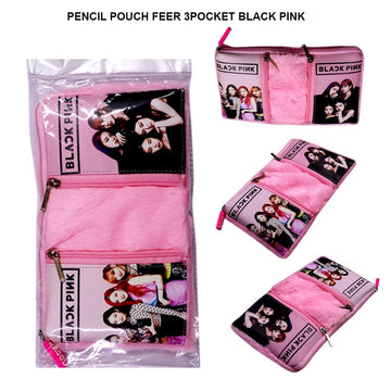 Pencil Pouch Feer 3 Pocket BlackPink