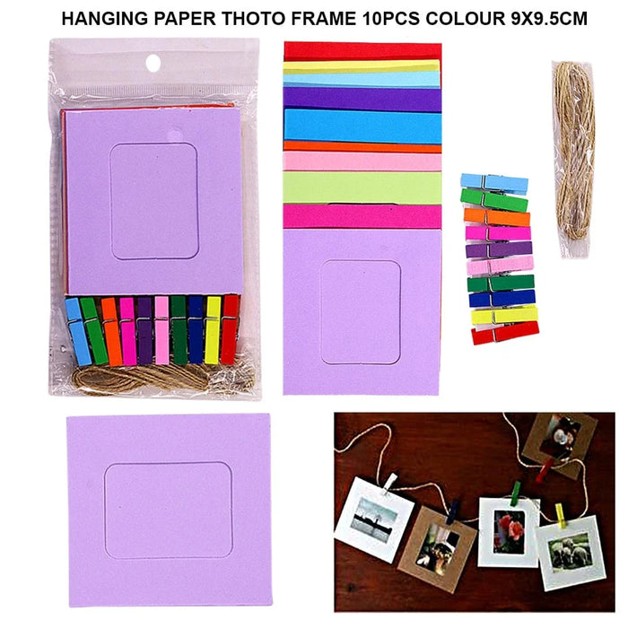 Hanging paper photo frame 10pcs colour 9x9.5cm