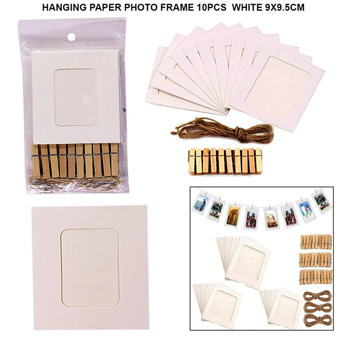 Hanging Paper Photo Frame 10Pcs White 9X9.5Cm Raw4029