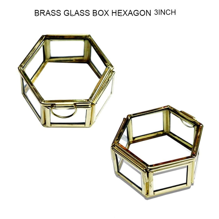 Hexagon Brass Glass Box 3inch