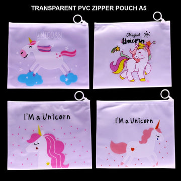 Transparent PVC Zipper Pouch A5 (contain 10 unit) I Unicorn Design