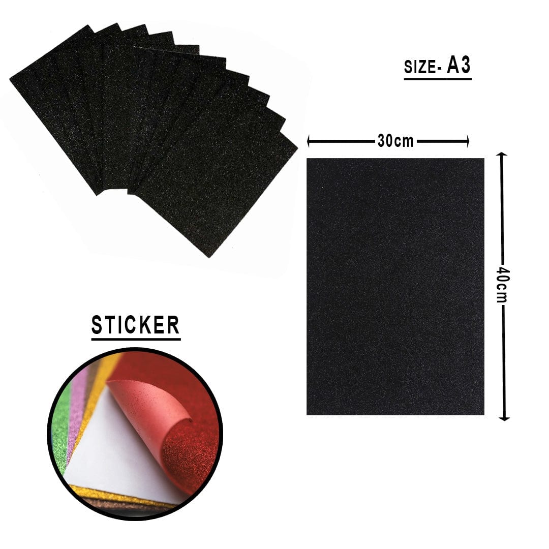 Ravrai Craft - Mumbai Branch Scrapbooking & Designed Papers Foam Sheet Glitter With Sticker (A3 Black)