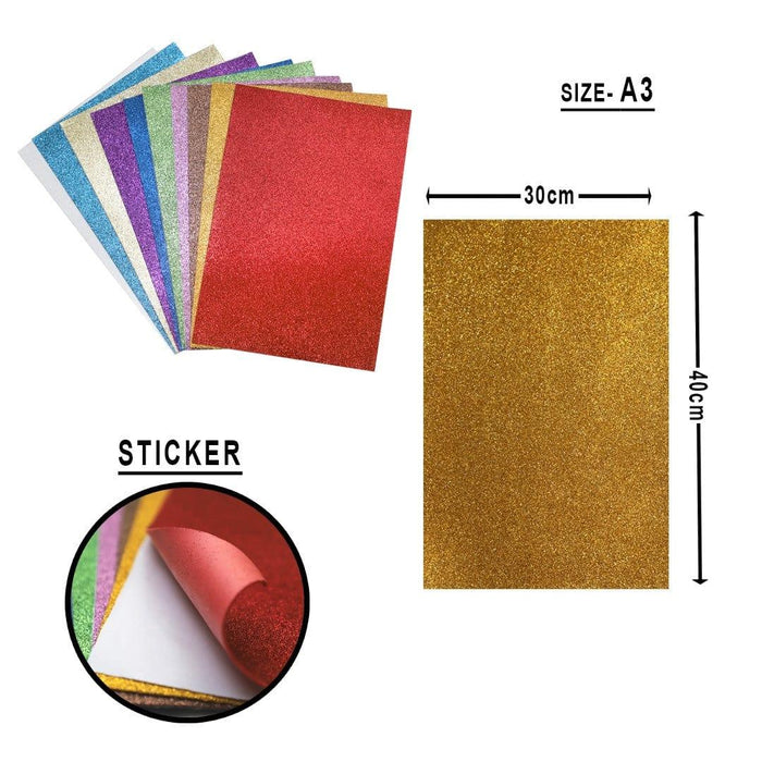 Foam Sheet Glitter With Sticker (A3 Multi Colour )
