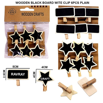 Wooden black board with clip 6pcs plain