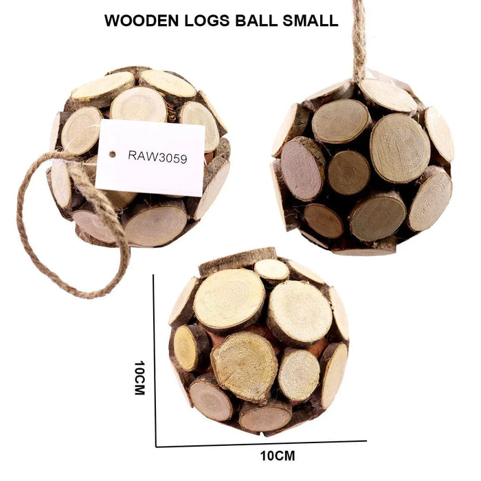 Wooden Log Ball | Natural Hanging Decor 10cm (pack of 1)