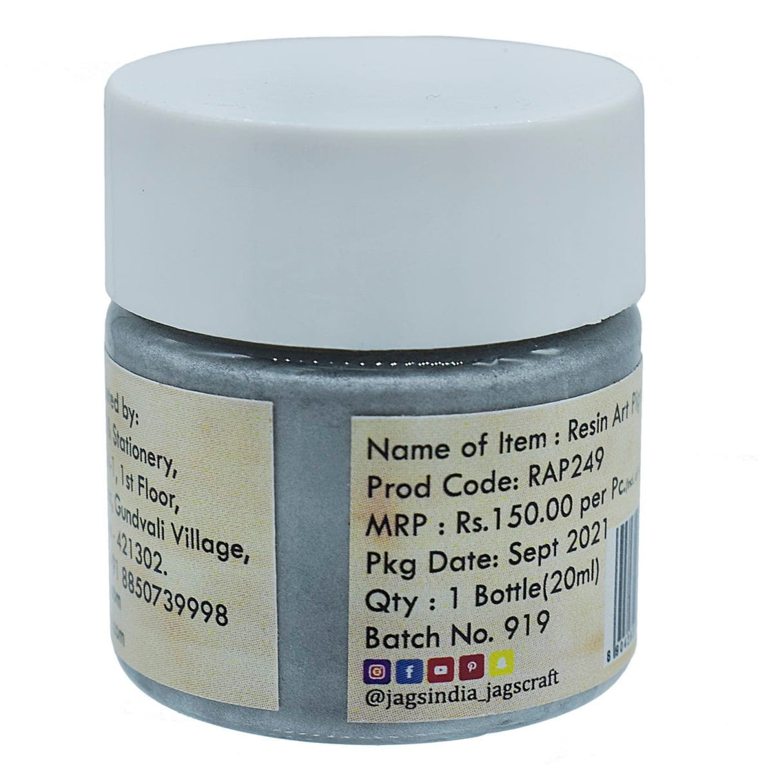 jags-mumbai Resin Pigment Resin Art Pigments 20ML Metallic Silver 310 RAP249