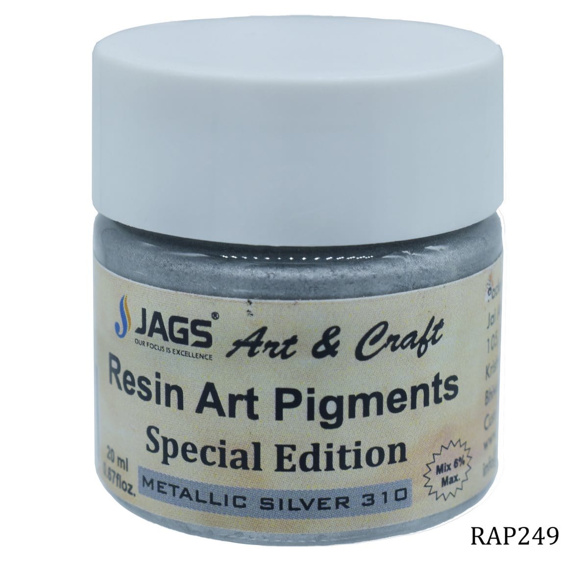 jags-mumbai Resin Pigment Resin Art Pigments 20ML Metallic Silver 310 RAP249