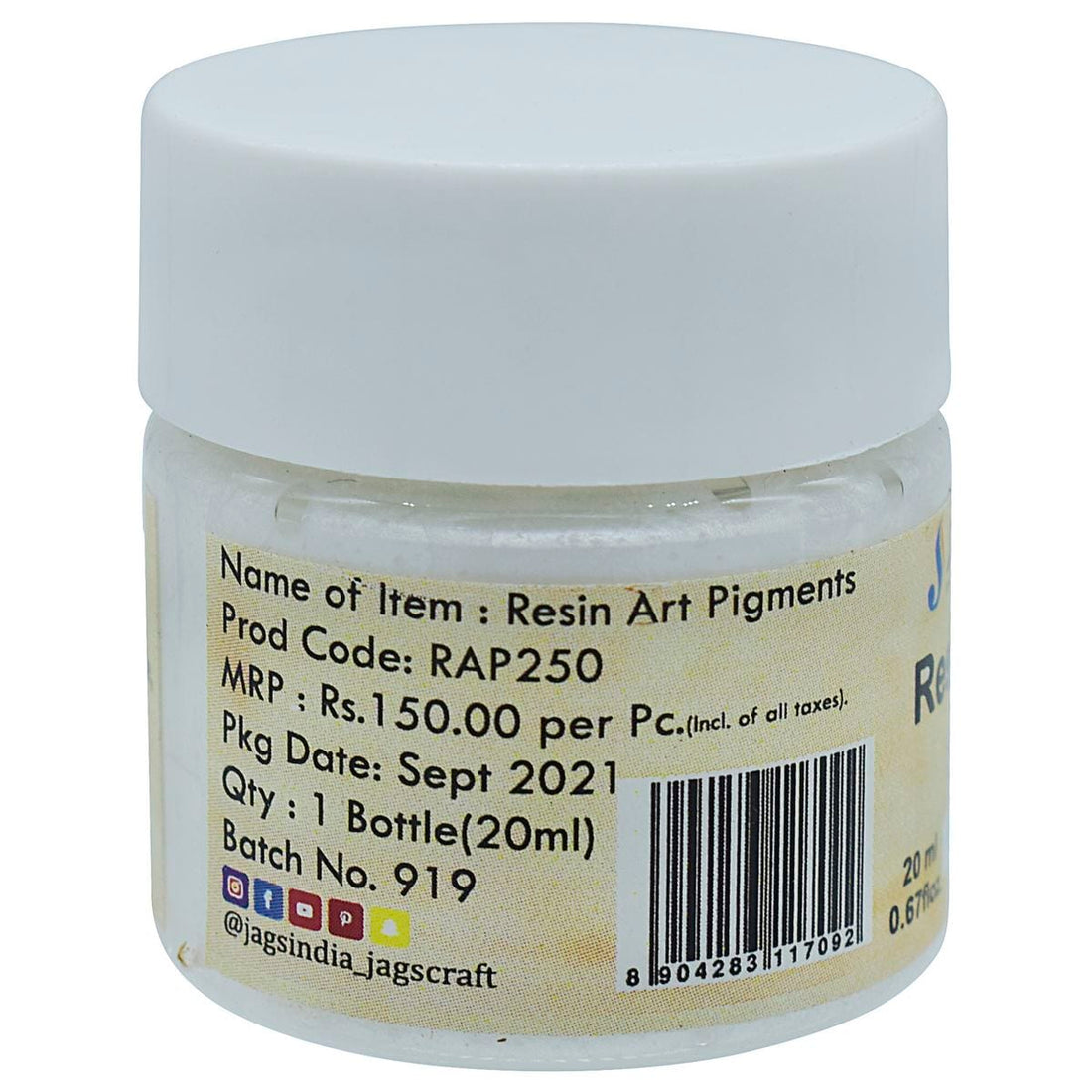 jags-mumbai Resin Pigment Resin Art Pigments 20ML Metallic White 301 RAP250