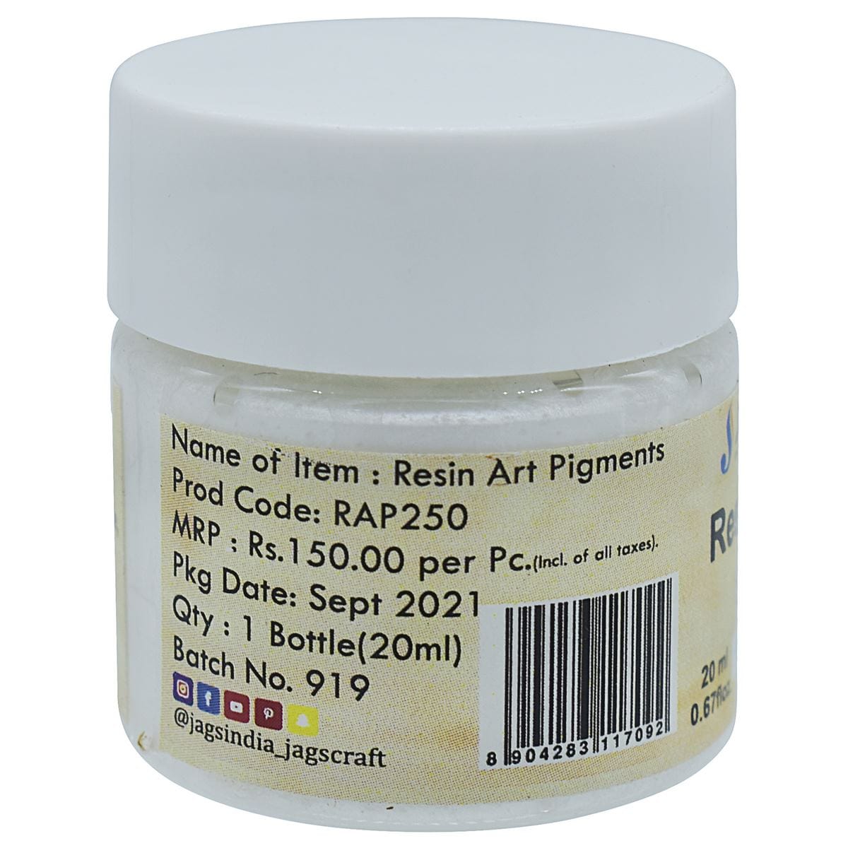 jags-mumbai Resin Pigment Resin Art Pigments 20ML Metallic White 301 RAP250