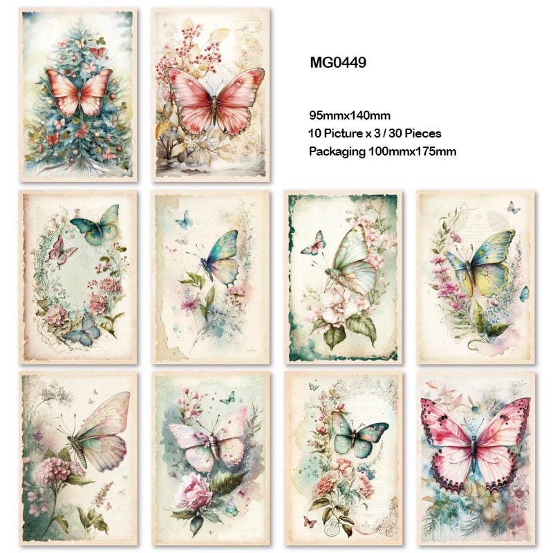 MG Traders 1 Paper Mg0449 Retro Butterfly Paper Sheets 95*140Mm 30P