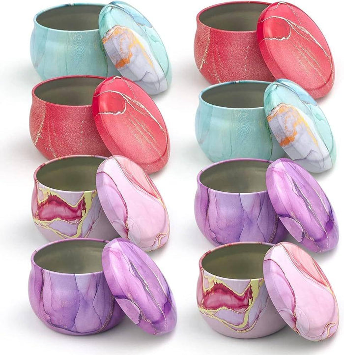 Round Marble Metal tin box for Timeless Ambiance Assort I candle jar -Contain 1 Unit I 7x5cm